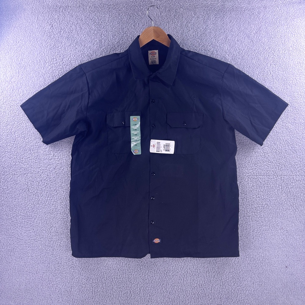 Dickies Flex Mens XL Short Sleeve Work Shirt Black Button Down Workwear